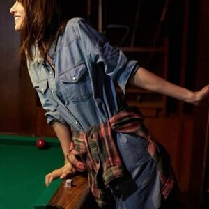 OUTERKNOWN Wyatt Denim Chambray Button Down Shirt Dress XS